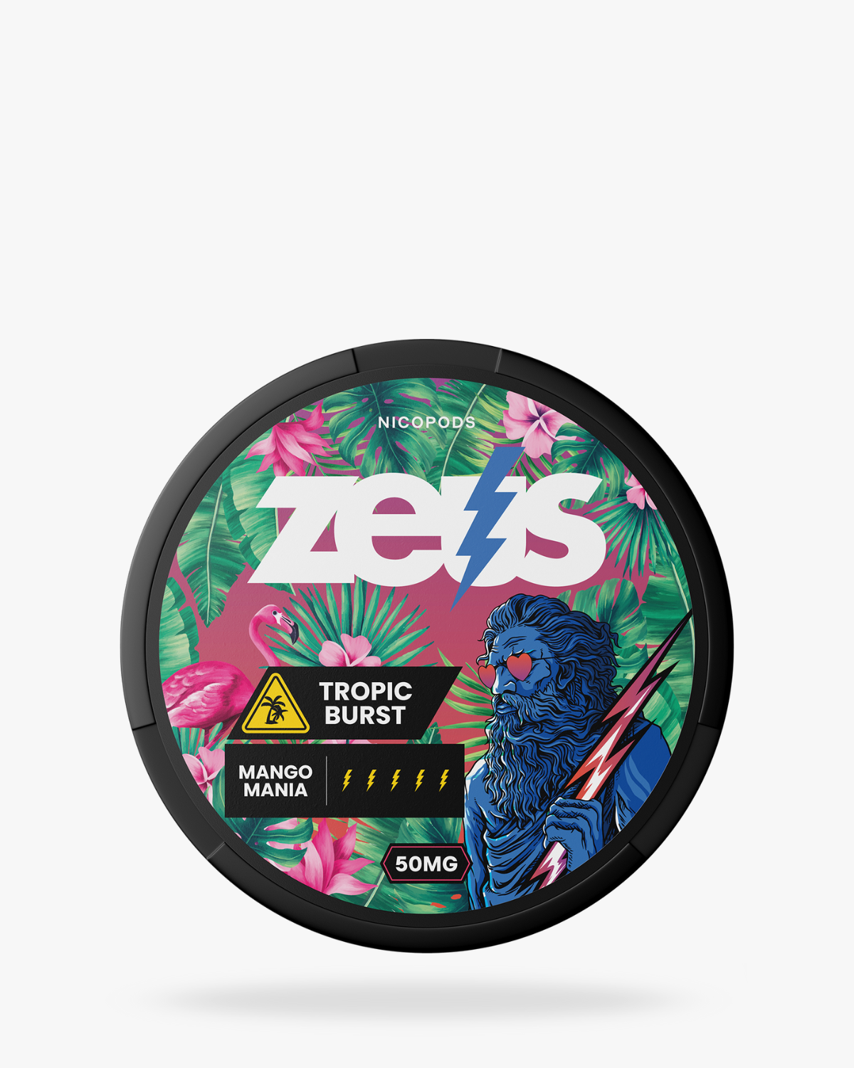 Snowman Tropic Burst Nicotine Pouch – exotic tropical blend in bright packaging.